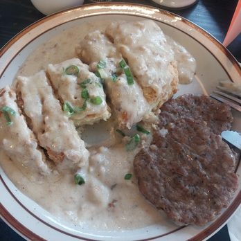 Kitchen Laurel - My biscuits and gravy with sausage patties. - Personal Chefs Near Me