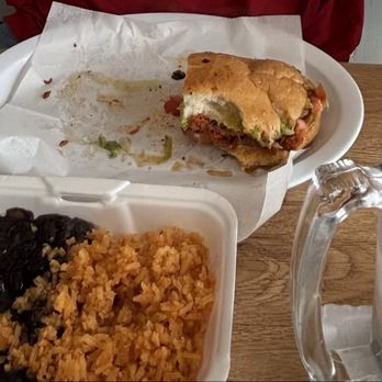 El Mixteco - Torta de Pastor with a side of beans & rice - Mexican Near Me - Morrow, Georgia
