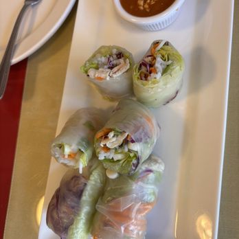 Thai House Restaurant - Fresh Spring Rolls appetizer with peanut sauce dipper. - Thai Near Me - Yakima, Washington Thai House Restaurant - Fresh Spring Rolls appetizer with peanut sauce dipper. - Thai Near Me - Yakima, Washington