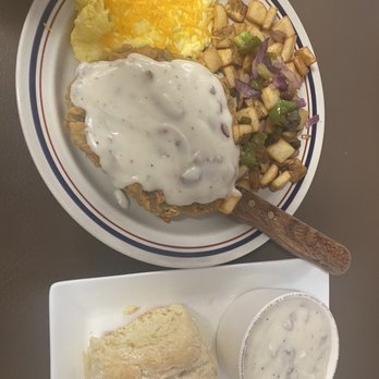 Monica’s Cafe - Chicken fried steak, potatoes, scrambled eggs with a biscuit & gravy. - Cafes Near Me - Show Low, Arizona Monica’s Cafe - Chicken fried steak, potatoes, scrambled eggs with a biscuit & gravy. - Cafes Near Me - Show Low, Arizona