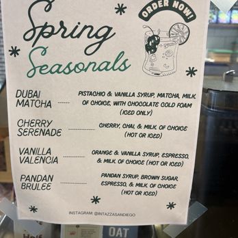 Intazza Coffee Mug & Grub - March 2026 menu - Coffee & Tea Near Me - San Diego, California Intazza Coffee Mug & Grub - March 2026 menu - Coffee & Tea Near Me - San Diego, California
