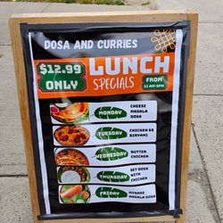Dosa & Curries - Daily lunch specials. September 2026.