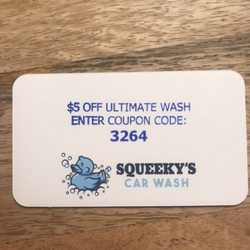 Squeeky's Car Wash - Yelp friends, enter this code for $5 off Ultimate wash!