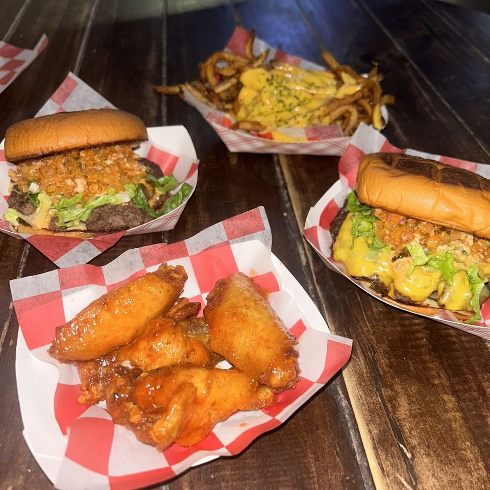 Burger Play - buffalo wings, 2 Kimchi Bacon Jam Burger, cheese fries - Burgers Near Me - Fort Lee, New Jersey