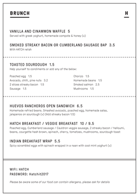 Menu photo 1 Hatch London, XGL Menu photo 1 Hatch London, XGL