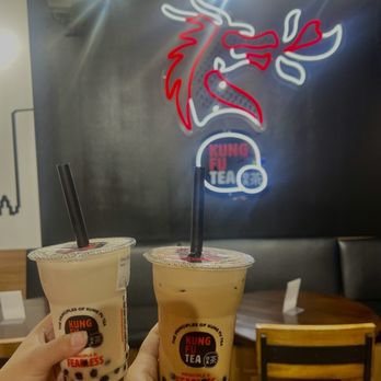 Kung Fu Tea - Almond Milk Tea (left) and Thai Milk Tea (right) with boba added - Bubble Tea Near Me - Palmdale, California