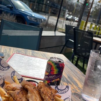 The Goose - grilled tenders with fries. Dipping sauces: honey mustard and chipotle ranch. - Salad Near Me - Birmingham, Alabama The Goose - grilled tenders with fries. Dipping sauces: honey mustard and chipotle ranch. - Salad Near Me - Birmingham, Alabama
