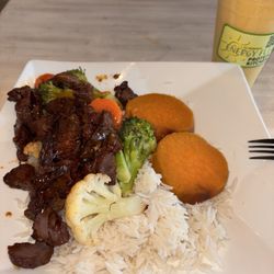 Steak bowl, mix veg, roasted sweet potato. Decent not bad