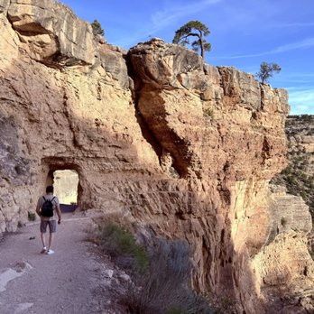 Bright Angel Trail - My partner arriving at the Top Tunnel - Hiking Near Me
