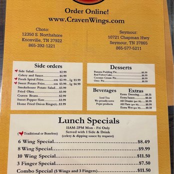 Craven Wings - Menu - Chicken Wings Near Me - Knoxville, Tennessee