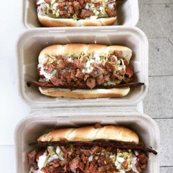 The Phat Saddle - German smoked sausages .