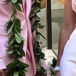 Maile lei, boutonniere and corsage