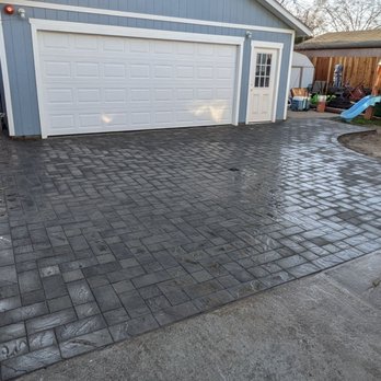 Skywalker Pavers & Demolition - Grey torino colored brick paver tiles installed in front of garage. - Landscaping Near Me - San Pablo, California