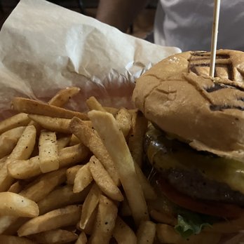MEAT Eatery And Taproom - The Nancy Pants (Double) with Cheese   and French Fries - Burgers Near Me - Islamorada, Florida