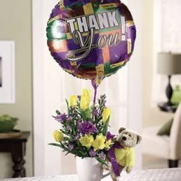 Balloons and thank you flowers. Balloons and thank you flowers.