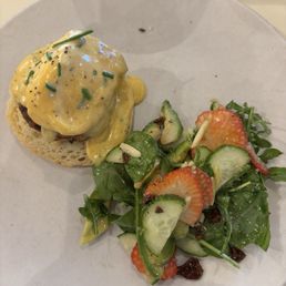 Crab Cake Egg Benedict and Side Summer Salad Crab Cake Egg Benedict and Side Summer Salad