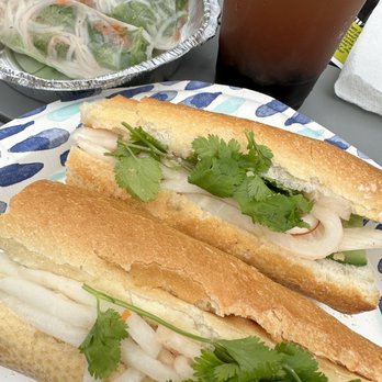 Sisters' Snack Shack - Banh mi with bbq pork and shrimp spring rolls and lychee boba - Bubble Tea Near Me - Solana Beach, California Sisters' Snack Shack - Banh mi with bbq pork and shrimp spring rolls and lychee boba - Bubble Tea Near Me - Solana Beach, California