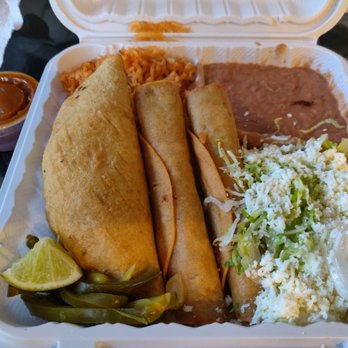 Taco Bar El Guero - Pick two combo--beef empanada, two beef taquitos, rice, beans with optional lime, jalapenos and salsa roja - Mexican Near Me - Gaithersburg, Maryland