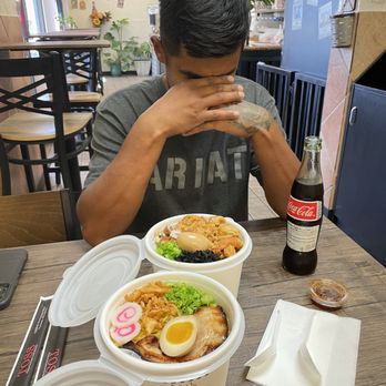 Toss-Fried Chicken and Ramen - Tonkotsu Ramen (closest to camera) - Ramen Near Me - Tucson, Arizona