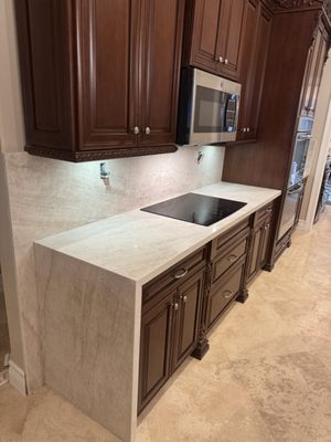 Taj Mahaj Kitchen Countertops, Full backsplash & waterfalls. Installed in Weston FL - Client decided only to change countertops but keep old cabinets & it changed the entire energy of the home ! Huge upgrade Taj Mahaj Kitchen Countertops, Full backsplash & waterfalls. Installed in Weston FL - Client decided only to change countertops but keep old cabinets & it changed the entire energy of the home ! Huge upgrade