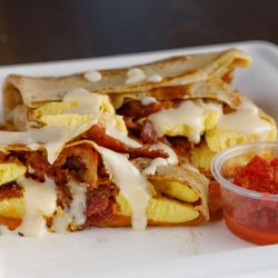 Zell's Panini & Crepes - Our Flagship Breakfast CREPE- Double Egg Cheese Lovers - with our aged white cheddar sauce