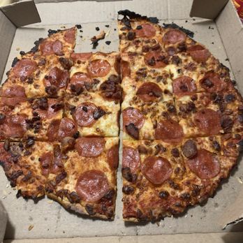 Domino's Pizza - I paid premium price for this thin crust burnt pizza. Pepperonni with bacon that was like beef jerky - Pizza Near Me - Manassas, Virginia Domino's Pizza - I paid premium price for this thin crust burnt pizza. Pepperonni with bacon that was like beef jerky - Pizza Near Me - Manassas, Virginia