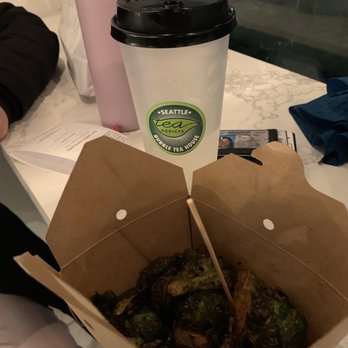 Tea Addicts - Peach decaf refresher and Brussels sprouts - Bubble Tea Near Me - Seattle, Washington