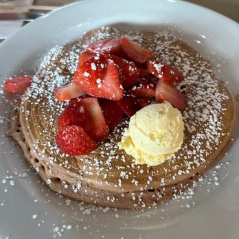 Griddlecakes - Chocolate pancakes with strawberries on top! - Breakfast & Brunch Near Me - Henderson, Nevada