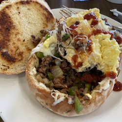 Chipy Cafe - Italian Sausage Bread Bowl with cheese and scrambled egg