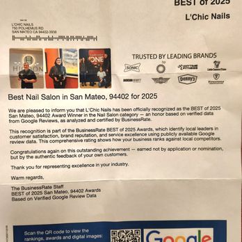 L' Chic Nails - L'CHIC - THE BEST NAIL SALON IN SAN MATEO FOR 2025.  I like to thank you all the customers for your support & the staff for your hard worK! - Nail Salons Near Me - San Mateo, California