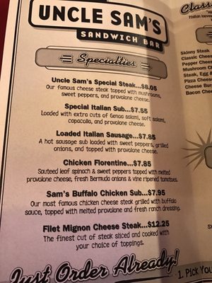 Menu photo 5 Uncle Sam's Sandwich Bar Pittsburgh, PA