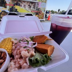 The Huarique Peruvian Cuisine - Cheviche with " Agua Chiche"Ancient Inca purple corn