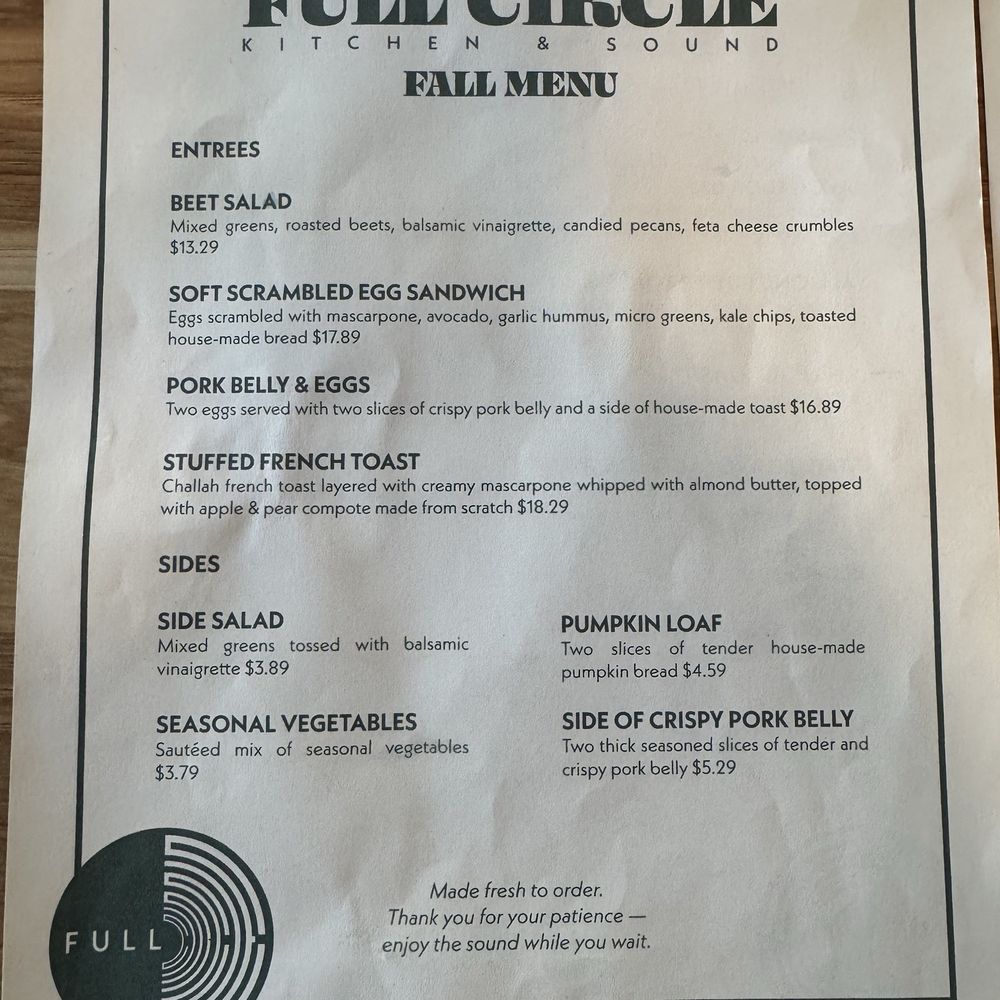 Full Circle Kitchen and Sound - Menu October 29th - Breakfast & Brunch Near Me - Covina, California Full Circle Kitchen and Sound - Menu October 29th - Breakfast & Brunch Near Me - Covina, California