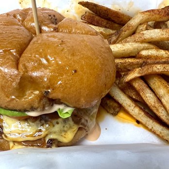 La Salchipaperia D.C. - Clásica Burger with a side of fries - Burgers Near Me - Oakland Park, Florida