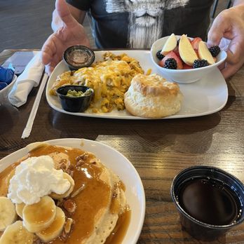 Another Broken Egg Cafe - My husband had the Southwest Scrambler and we shared the Bourbon Street Pancakes - Breakfast & Brunch Near Me - Destin, Florida Another Broken Egg Cafe - My husband had the Southwest Scrambler and we shared the Bourbon Street Pancakes - Breakfast & Brunch Near Me - Destin, Florida