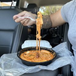 bb.q Chicken Kahala - When you live in your car: Enjoying this cheesy-creamy Ddeok Bokki meal while waiting to pick up my daughter from school.