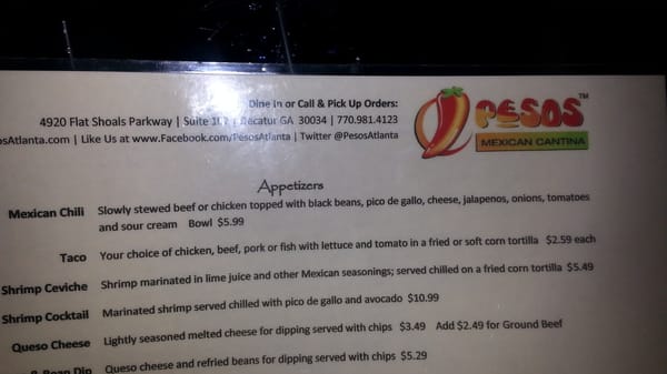 Menu photo 5 Pesos Mexican Cantina Decatur, GA