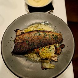 1833 - Black truffle pan seared trout and mashed potatoes.