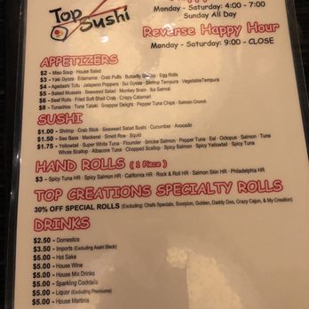Top Sushi - Happy Hour menu - Sushi Bars Near Me - Houston, Texas Top Sushi - Happy Hour menu - Sushi Bars Near Me - Houston, Texas