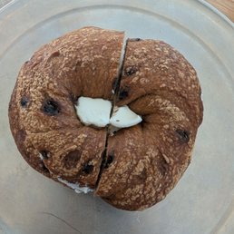 Chocolate Chip bagel with plain cream cheese. Chocolate Chip bagel with plain cream cheese.