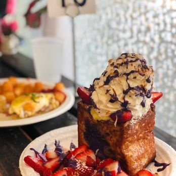 Button Up Cafe - Ube stuffed French toast with strawberries - Breakfast & Brunch Near Me - Pearl City, Hawaii Button Up Cafe - Ube stuffed French toast with strawberries - Breakfast & Brunch Near Me - Pearl City, Hawaii