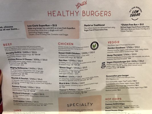 Menu photo 2 Grill'd Degraves St Melbourne, VIC Menu photo 2 Grill'd Degraves St Melbourne, VIC