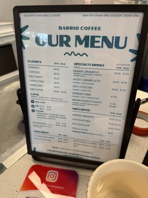 Menu photo 1 Barrio Coffee San Diego, CA