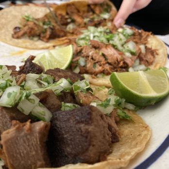 AKAY TACOS - front to back: lengua, barbecoa de res, al pastor tacos - Mexican Near Me - Chicago, Illinois AKAY TACOS - front to back: lengua, barbecoa de res, al pastor tacos - Mexican Near Me - Chicago, Illinois