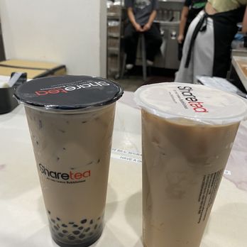 Sharetea - Milk tea with boba and Honey Milk Tea with pudding, 50% sweetness and regular ice. - Bubble Tea Near Me - Santa Monica, California