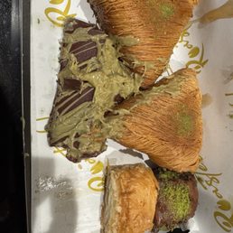 Pistachio Katyif, Turkish Chocolate Baklava, Dubai Chocolate bar (melted on the way home)