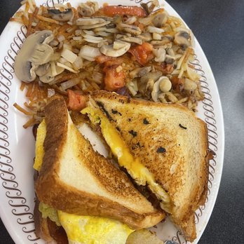 Waffle House - Texas sausage egg and cheese with hash browns - Breakfast & Brunch Near Me - College Park, Georgia Waffle House - Texas sausage egg and cheese with hash browns - Breakfast & Brunch Near Me - College Park, Georgia