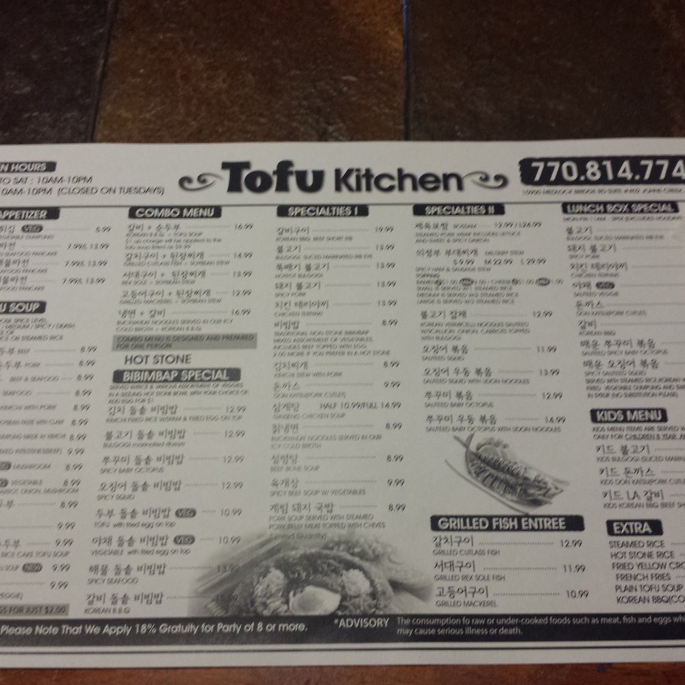 Tofu Kitchen - Menu - Korean Near Me - Johns Creek, Georgia Tofu Kitchen - Menu - Korean Near Me - Johns Creek, Georgia