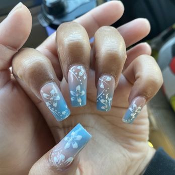 Bliss Nails & Spa 1 - Air brush and hibiscus flowers with glitter - Nail Salons Near Me - La Mesa, California Bliss Nails & Spa 1 - Air brush and hibiscus flowers with glitter - Nail Salons Near Me - La Mesa, California