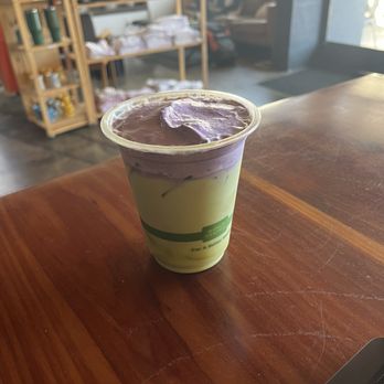 Rooted Coffee - Iced Matcha Latte with Ube Cold Foam - Coffee & Tea Near Me - Walnut Creek, California